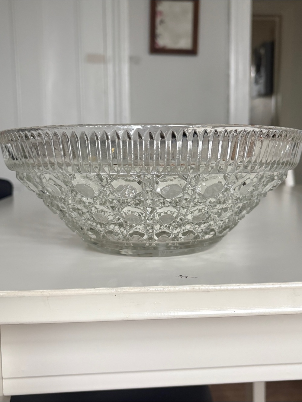 Large Vintage Federal Clear Glass ‘Windsor’ Pattern Serving Bowl — As is/flawed